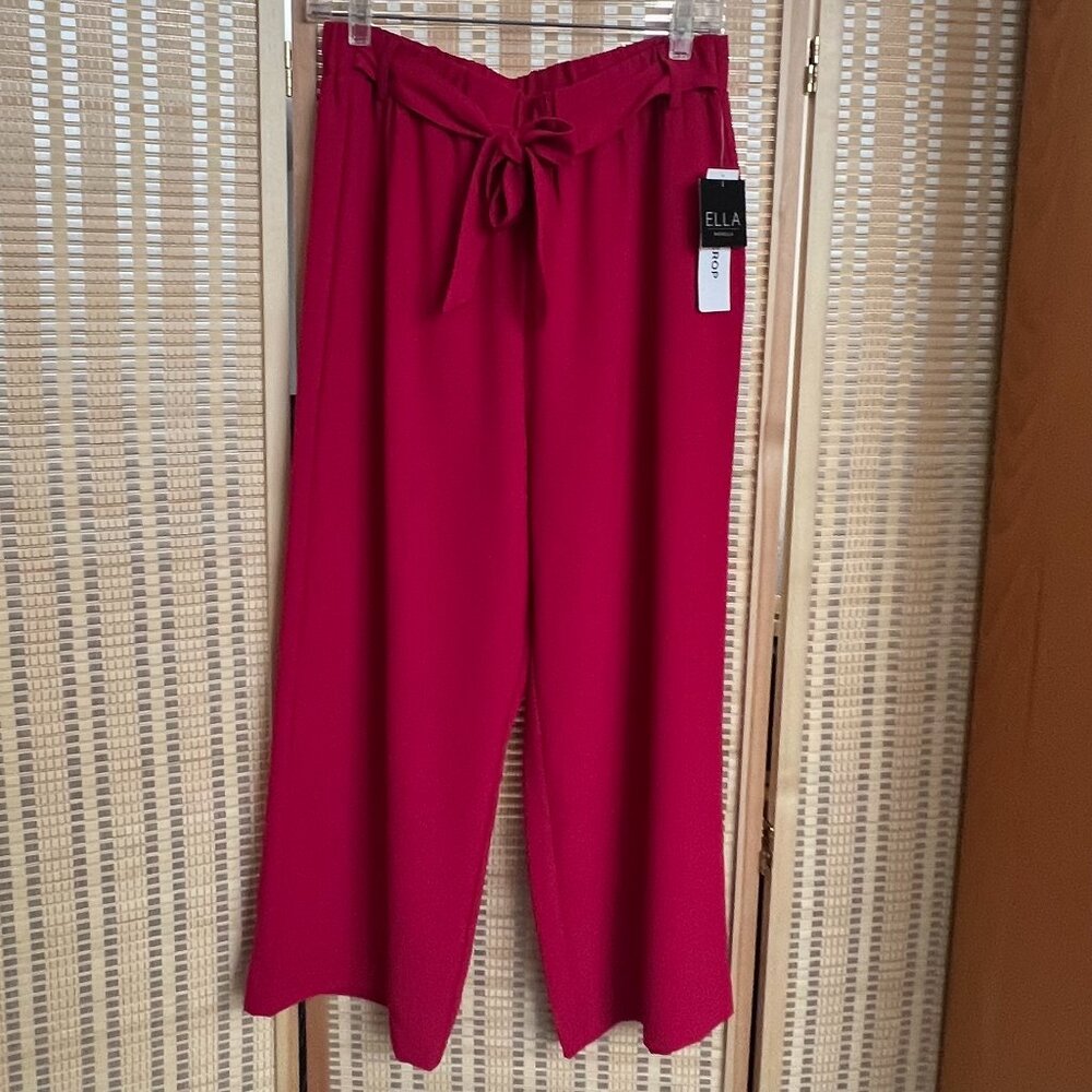 Ella by Rafaella High Waist Cropped Wide Leg Fuchsia Tie Front Palazzo Pants (M)